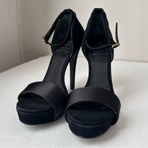 New Tory Burch Elegant Black Women's Heels Platform Satin 7.5